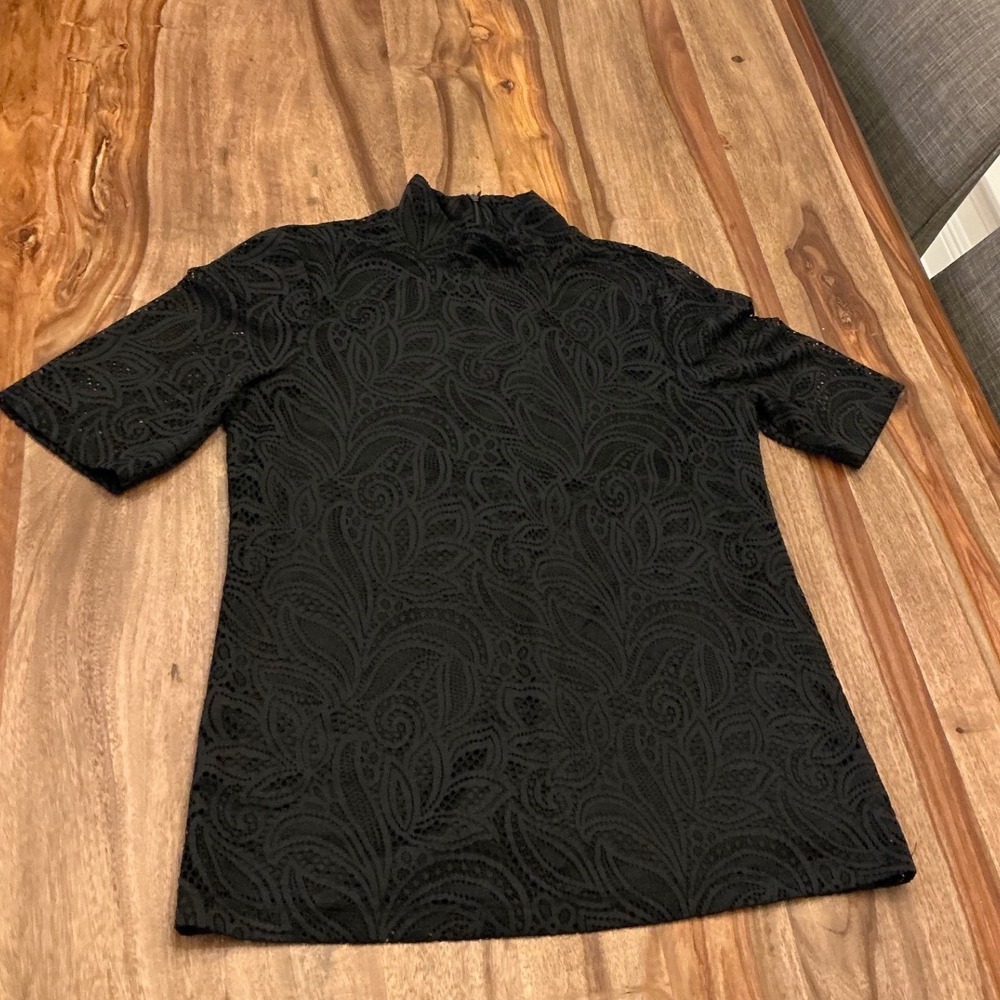 Chicos Black Lace‎ Mock Neck Elbow Sleeve Top Paisley Lined 570377818 NEW - Picture 8 of 10